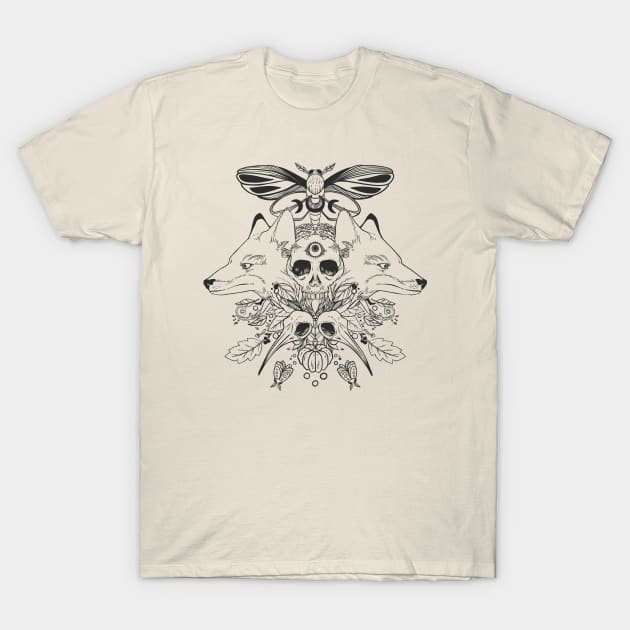 Fox, Autumn Leaves, Moths, Death, And Hummingbird Skulls T-Shirt by cellsdividing